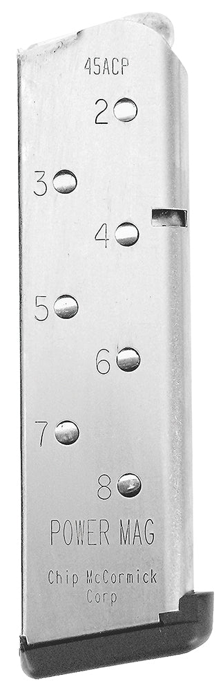 CMC Products 14131 Power Mag 8rd .45 ACP 1911 Government Magazine, Stainless Steel with Black Base Pad