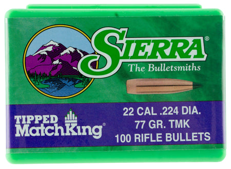 Sierra 7177 22Cal 77gr Tipped MatchKing Reloading Bullets 100/Box