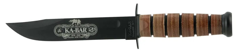 Ka-Bar 120th Anniversary Fighting/Utility Knife 7" Straight Edge Drop Point US Army Brown Leather Sheath