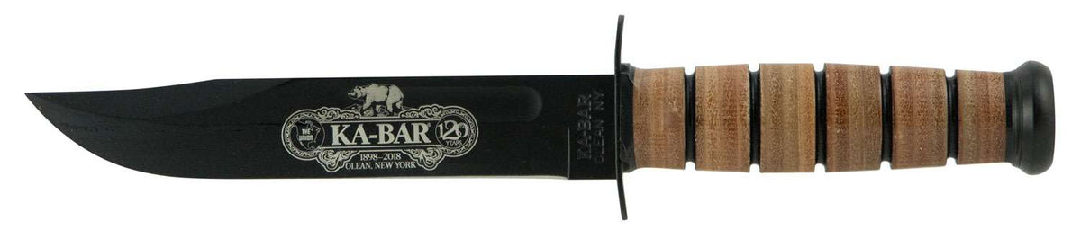 Ka-Bar USMC 120th Anniversary Knife 7" DP Straight Edge Blade with Brown Leather Sheath Boxed