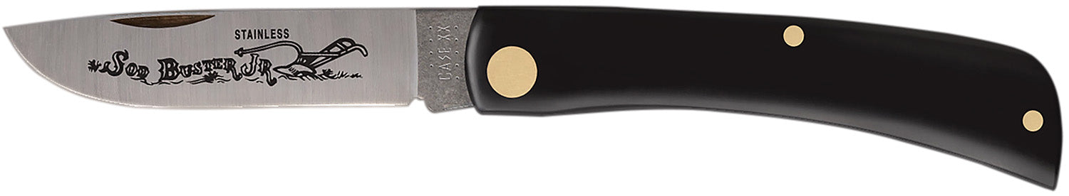 Case 00095 Sod Buster Jr. 2.80" Folding Skinner Stainless Steel Blade Black Synthetic Handle