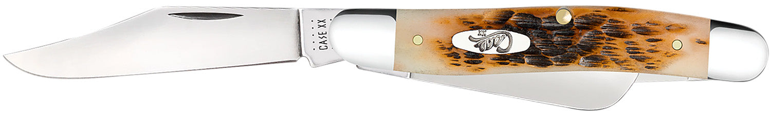 Case 00128 Medium Stockman 2.92" Folding Clip/Sheepsfoot/Spey Tru-Sharp SS Blade Peach Seed Jigged Amber Bone Handle