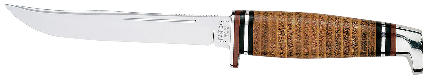 Case 00381 Hunter 5" Fixed Clip Point Tru-Sharp SS Blade Grooved Leather Handle with Sheath