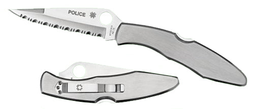 Spyderco C07S Police Folding Knife 4.13" Spear Point Part Serrated VG-10 SS Blade, Stainless Steel Handle with Pocket Clip