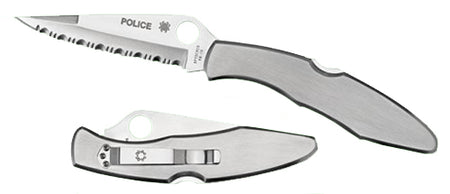 Spyderco C07P Police Folding Knife 4.13" Spear Point Plain VG-10 SS Blade, Stainless Steel Handle with Pocket Clip