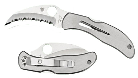 Spyderco C08S Harpy Folding Knife 2.75" Hawkbill Serrated VG-10 SS Blade, Stainless Steel Handle with Pocket Clip
