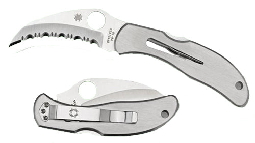 Spyderco C08S Harpy Folding Knife 2.75" Hawkbill Serrated VG-10 SS Blade, Stainless Steel Handle with Pocket Clip