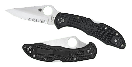 Spyderco C11PSBK Delica 4 Folding Knife 2.88" Drop Point Part Serrated VG-10 SS Blade, Black Textured FRN Handle