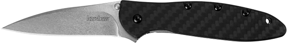 Kershaw 1660CF Leek 3" Folding Drop Point CPM 154 SS Stonewashed Blade, Black Carbon Fiber Handle with Pocket Clip