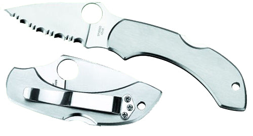 Spyderco C28P Dragonfly 2 2.31" Folding Clip Point Serrated VG-10 SS Blade Stainless Handle with Pocket Clip
