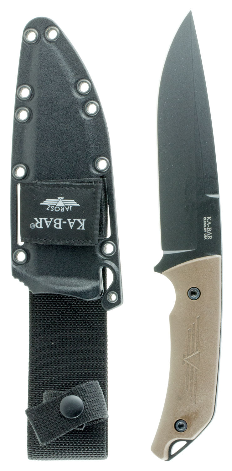 Ka-Bar 7503 Jarosz Turok 6.25" Fixed Clip Point 1095 Cro-Van Blade, Brown Ultramid Handle with Sheath
