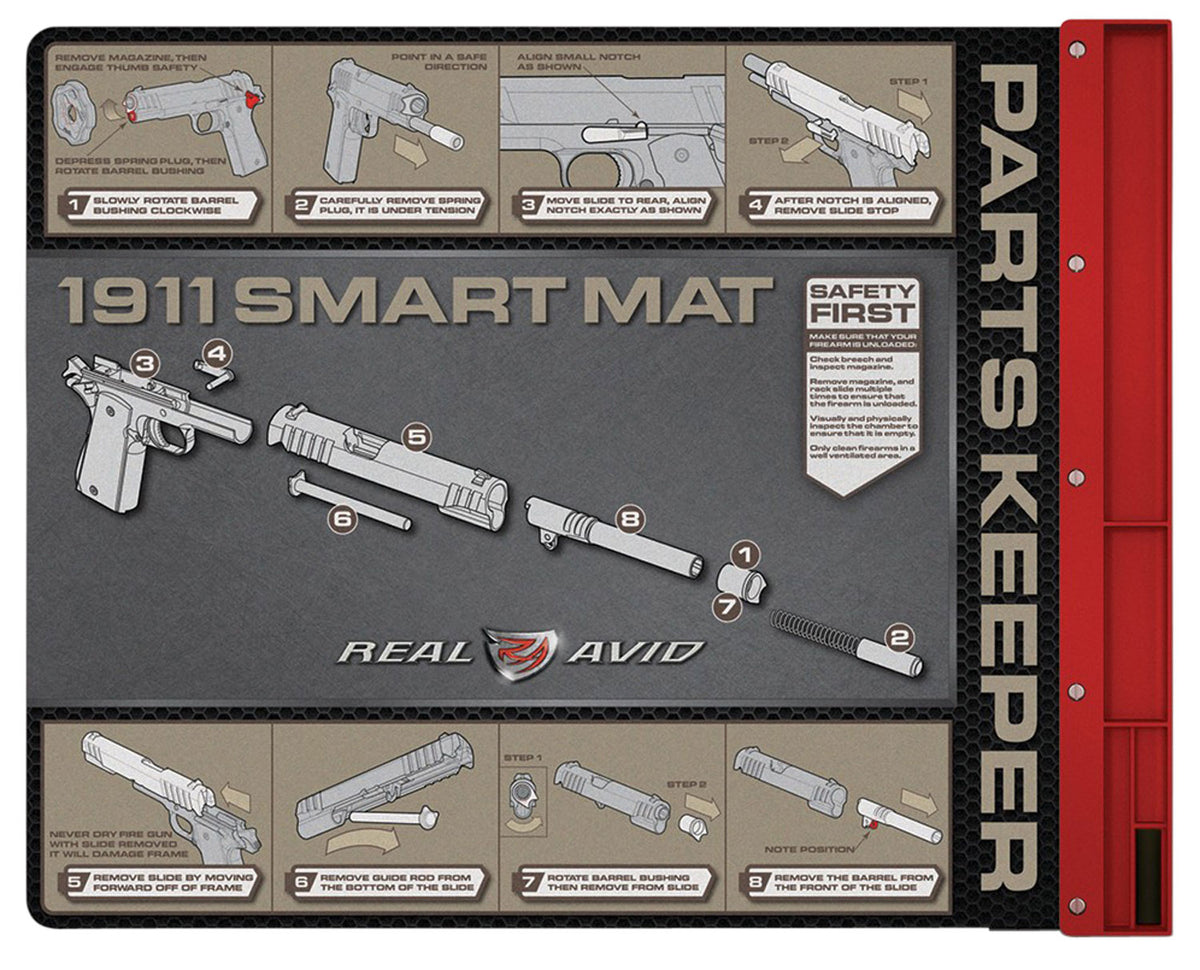 Real Avid AV1911SM 1911 Smart Mat Oil-Resistant Black/Red 19" x 16" with Diagram