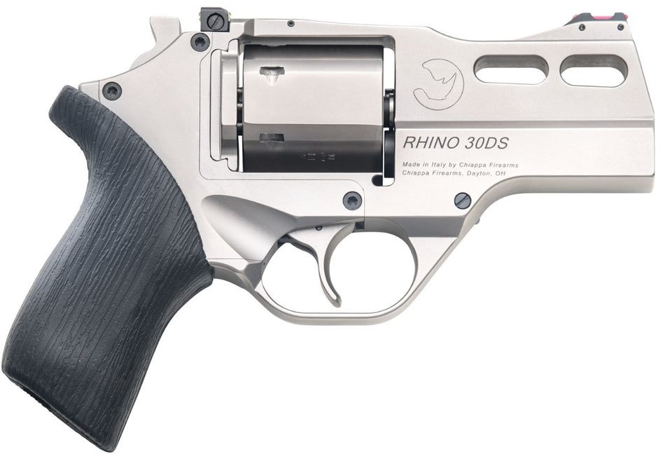 Chiappa Firearms 340290 Rhino 30DS Small Frame 357 Mag 6 Shot, 3" Nickel-Plated Steel Vent Rib Barrel & Cylinder, Nickel-Plated Aluminum Frame, Black Rubber Grip, Concealed Hammer
