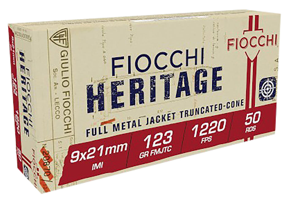 Fiocchi 9X21 Heritage Full Metal Jacket Truncated Cone  123 Grain 9x21mm IMI