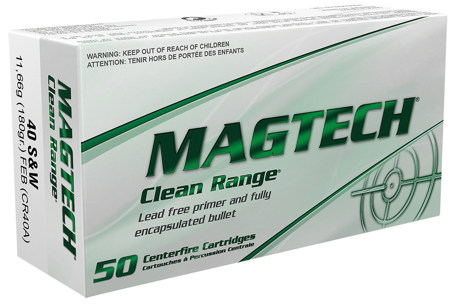 Magtech CR40A Clean Range Protection Fully Encapsulated Bullet Flat  180 Grain .40 S&W