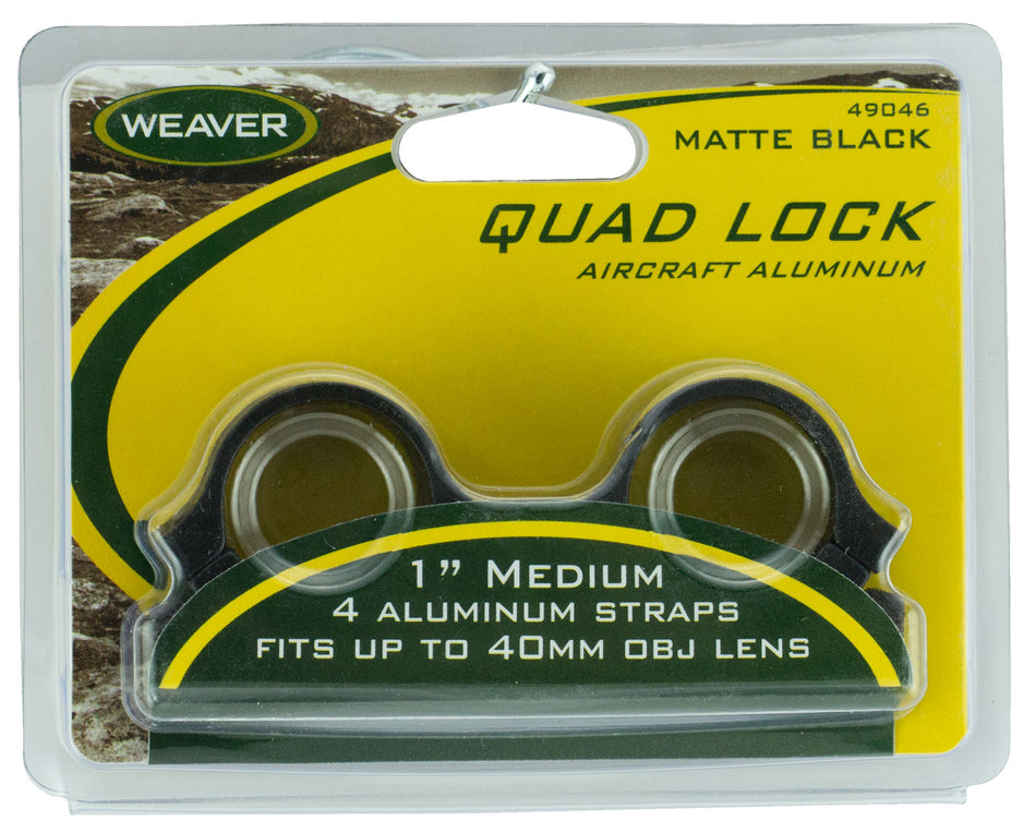 Weaver Quad Lock Quick Detachable Scope Rings Matte Black 1" Medium