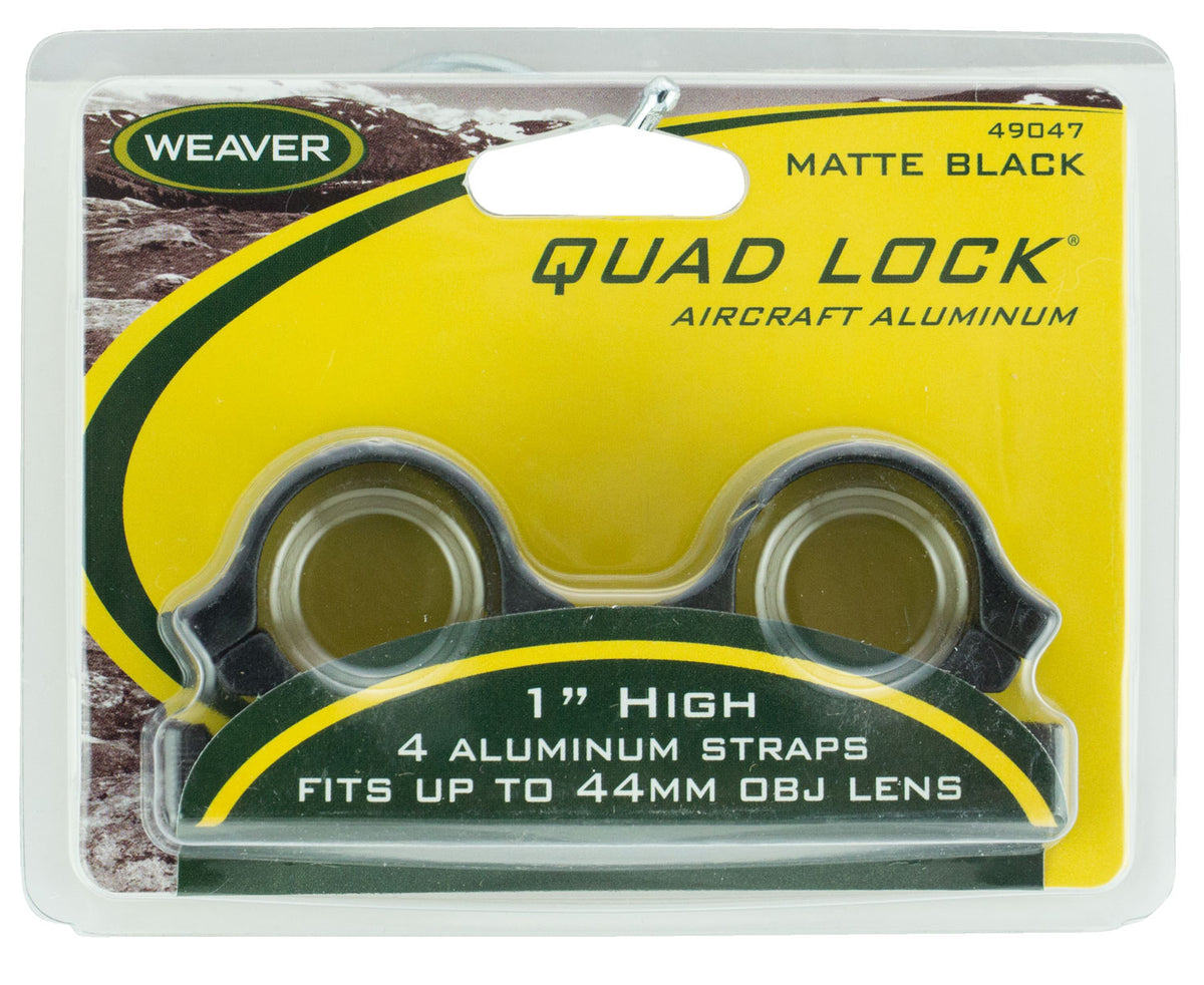 Weaver Quad Lock Quick Detachable Scope Rings Matte Black 1" High