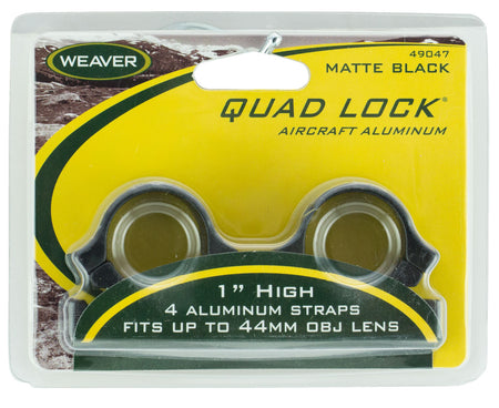 Weaver Quad Lock Quick Detachable Scope Rings Matte Black 1" High