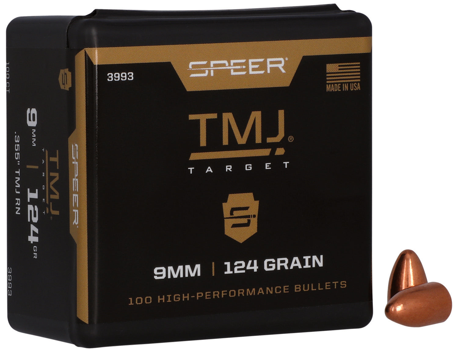 Speer #3993 9mm 124gr Total Metal Jacket Reloading Bullets Box of 100
