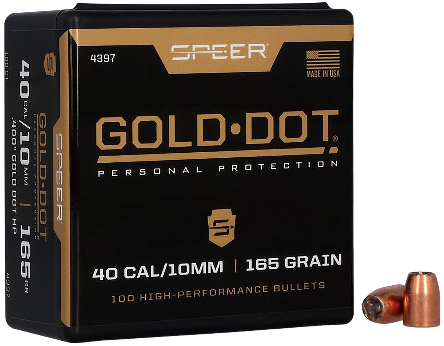 Speer #4397 Gold Dot 40 Caliber 165gr Hollow Point Reloading Bullets Box of 100
