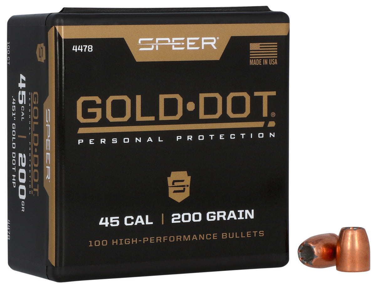 Speer #4478 Gold Dot 45 Cal 200gr Hollow Point Reloading Bullets Box of 100