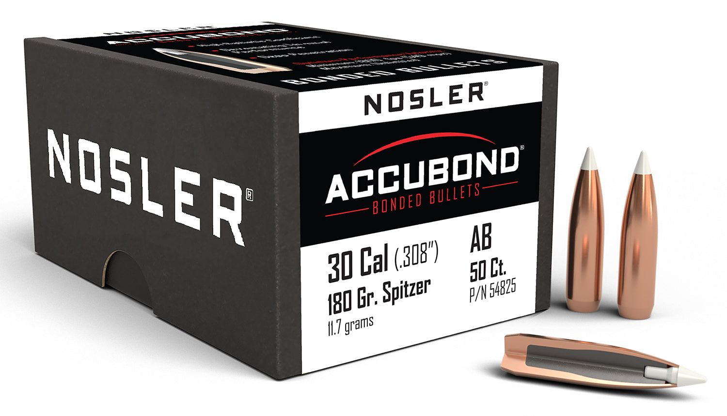 Nosler 54825 30Cal 180 Grain AccuBond Bonded Spitzer Point 50/Box