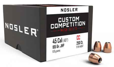 Nosler 44847 45Cal 185 Grain Custom Competition Jacketed Hollow Point 250/Box