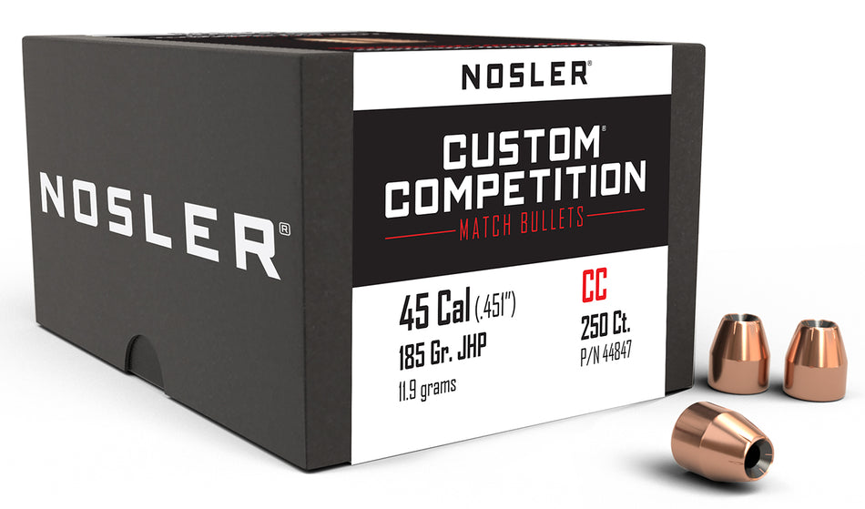 Nosler 44847 45Cal 185 Grain Custom Competition Jacketed Hollow Point 250/Box