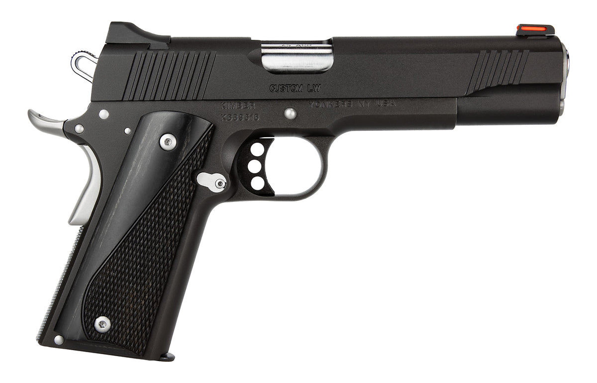 Kimber Mfg, Inc 3700595 Custom LW Nightstar 45 ACP 8+1 5" Stainless Match Grade Barrel, Black Serrated Steel Slide, Black Aluminum Frame w/Beavertail, Black/Gray Laminate Grip