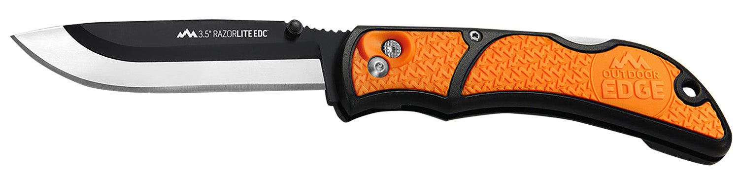 Outdoor Edge RLB30C RazorLite 3.50" Folding Drop Point 420J2 SS Blade Black/Orange Polymer Handle