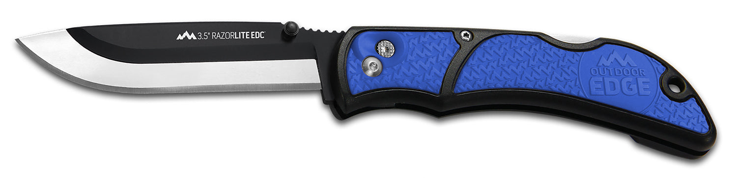 Outdoor Edge RLU40C RazorLite 3.50" Folding Drop Point 420J2 SS Blade Black/Blue Polymer Handle