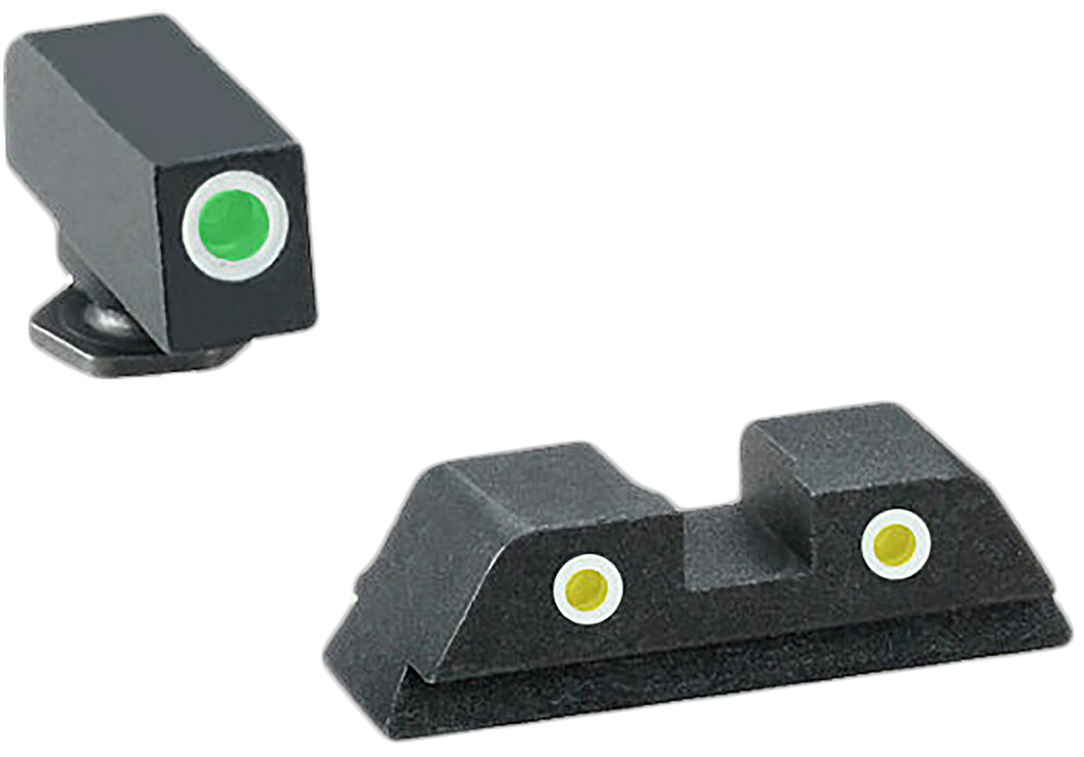 AmeriGlo GL115 Classic Tritium Sight Set for Glock - Green Front/Yellow Rear White Outline