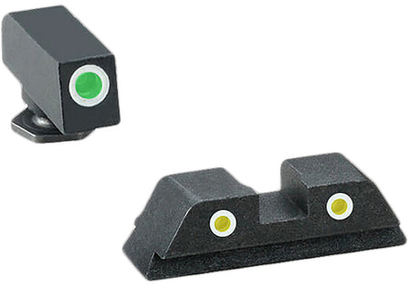 AmeriGlo GL115 Classic Tritium Sight Set for Glock - Green Front/Yellow Rear White Outline