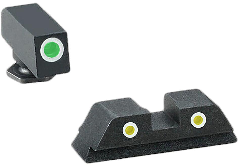 AmeriGlo GL115 Classic Tritium Sight Set for Glock - Green Front/Yellow Rear White Outline