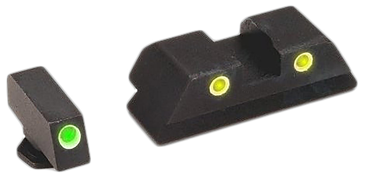 AmeriGlo GL121 Classic Tritium Sight Set for Glock - Green Front/Yellow Rear White Outline