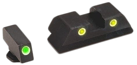 AmeriGlo GL121 Classic Tritium Sight Set for Glock - Green Front/Yellow Rear White Outline