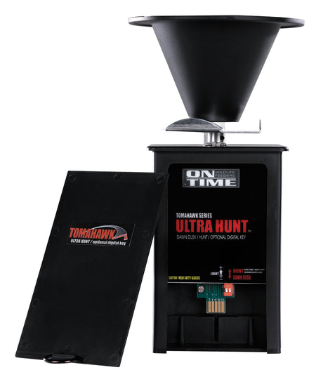 On Time 43005 Tomahawk Ultra Hunt Feeder, Dawn-Dusk Mode, 4 Feed Times, 1-20 Sec Duration, Black
