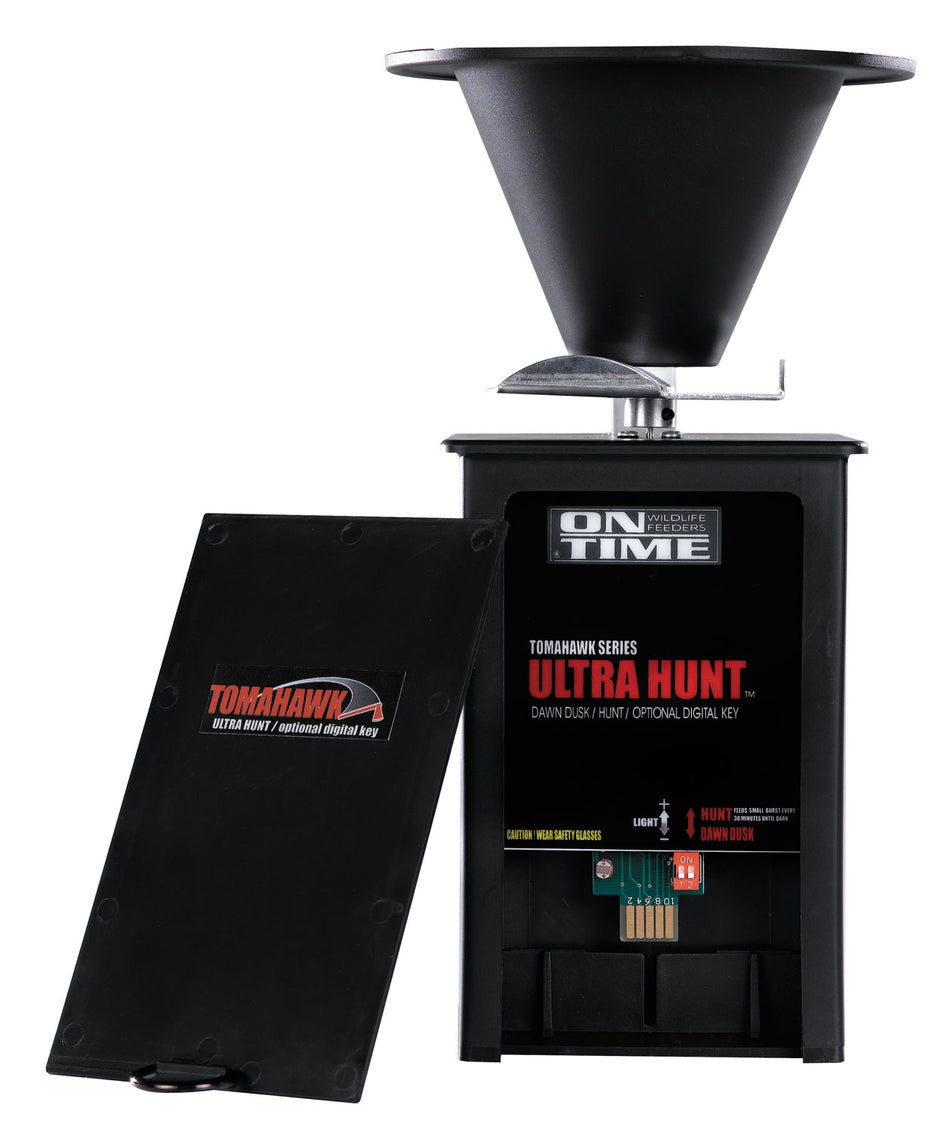 On Time 43005 Tomahawk Ultra Hunt Feeder, Dawn-Dusk Mode, 4 Feed Times, 1-20 Sec Duration, Black