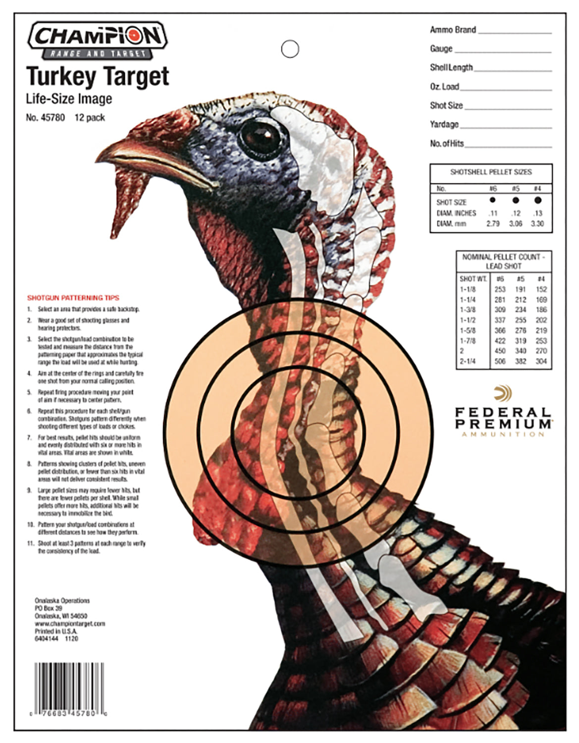 Champion Targets 45780 Life-Size Turkey Paper Hanging Target 14x18" 12 Pack