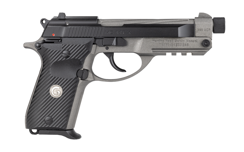 Girsan 390890 MC 14TX 380 ACP 13+1 4.90" Tungsten Cerakote Spiral Fluted Threaded Tip-Up Barrel, Matte Black Serrated Steel Slide, Tungsten Cerakote Aluminum Frame w/Picatinny Rail, Black G10 Grip