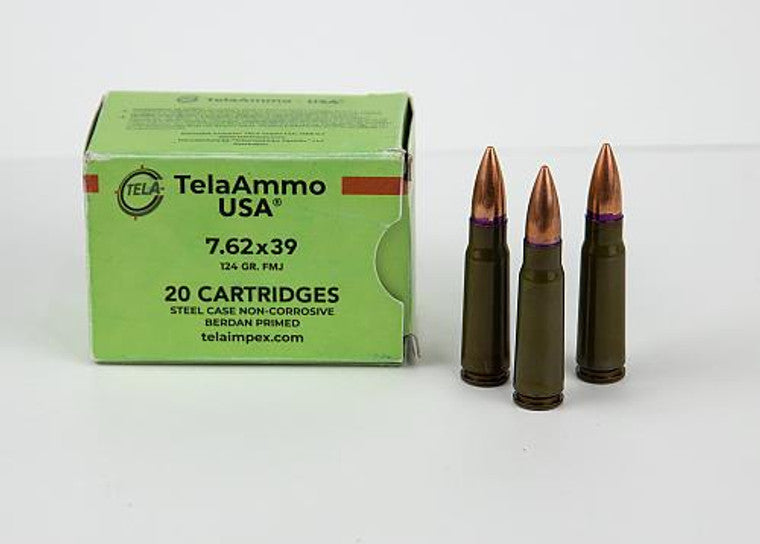 TelaAmmo 7.62x39 124 Grain Full Metal Jacket(FMJ) Non Corrosive Steel cased