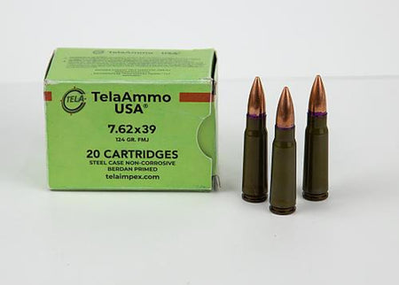 TelaAmmo 7.62x39 124 Grain Full Metal Jacket(FMJ) Non Corrosive Steel cased