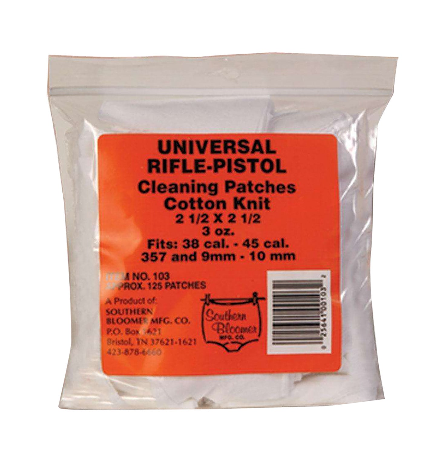 Southern Bloomer 103 Cotton Gun Cleaning Patches 2.5x2.5 Inch Rifle Handgun 130 Per Bag