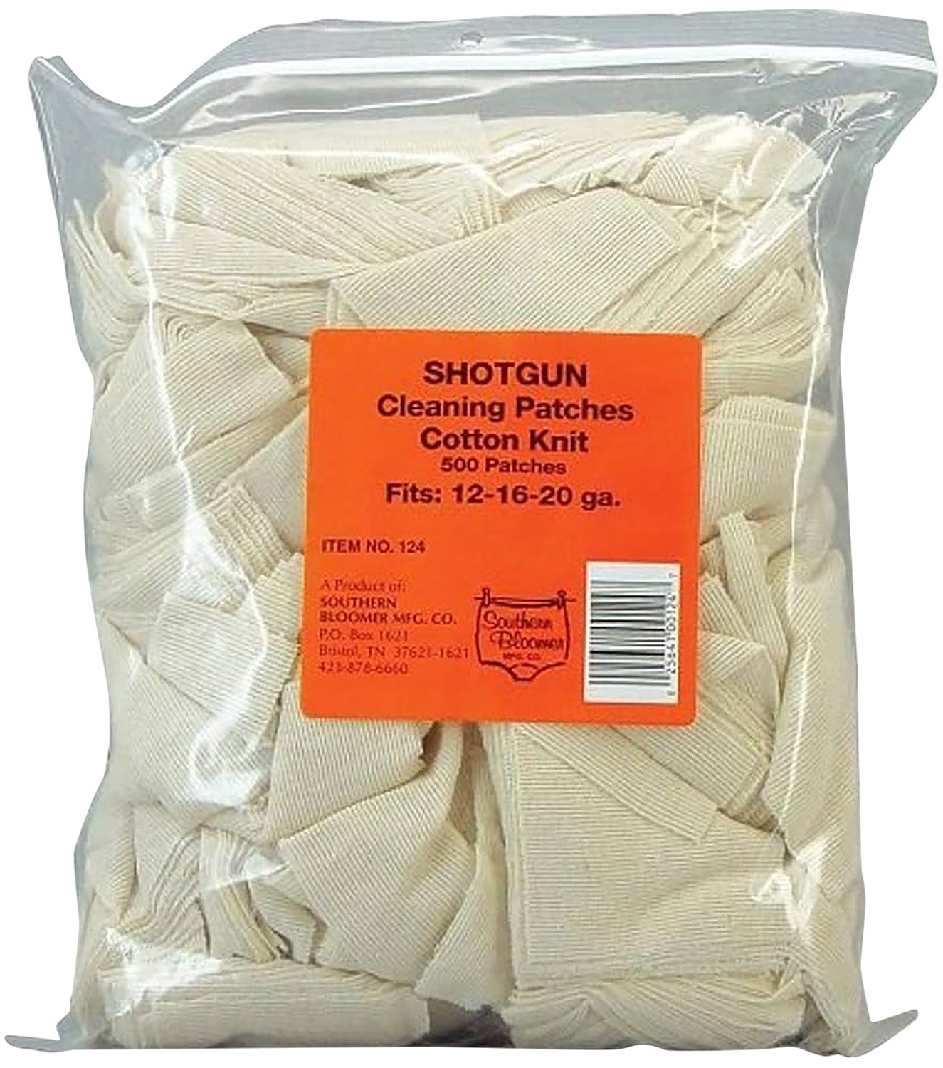 Southern Bloomer 124 12/16/20 Gauge Shotgun Cotton Cleaning Patches 500 Per Pack
