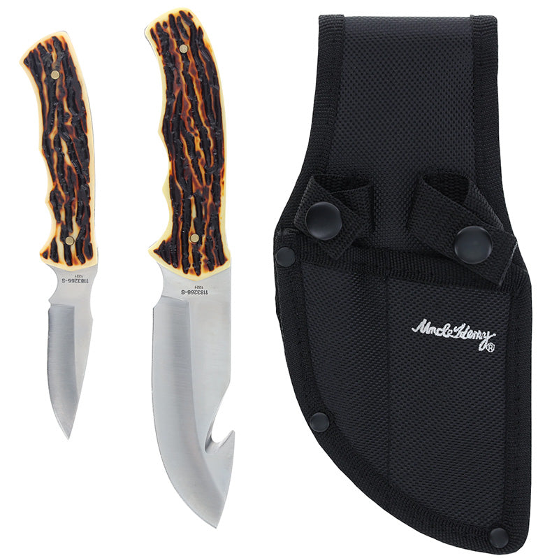 Uncle Henry 2-Piece Fixed Blade Knife Set Guthook and Skinner Staglon Handle
