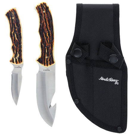 Uncle Henry 2-Piece Fixed Blade Knife Set Guthook and Skinner Staglon Handle