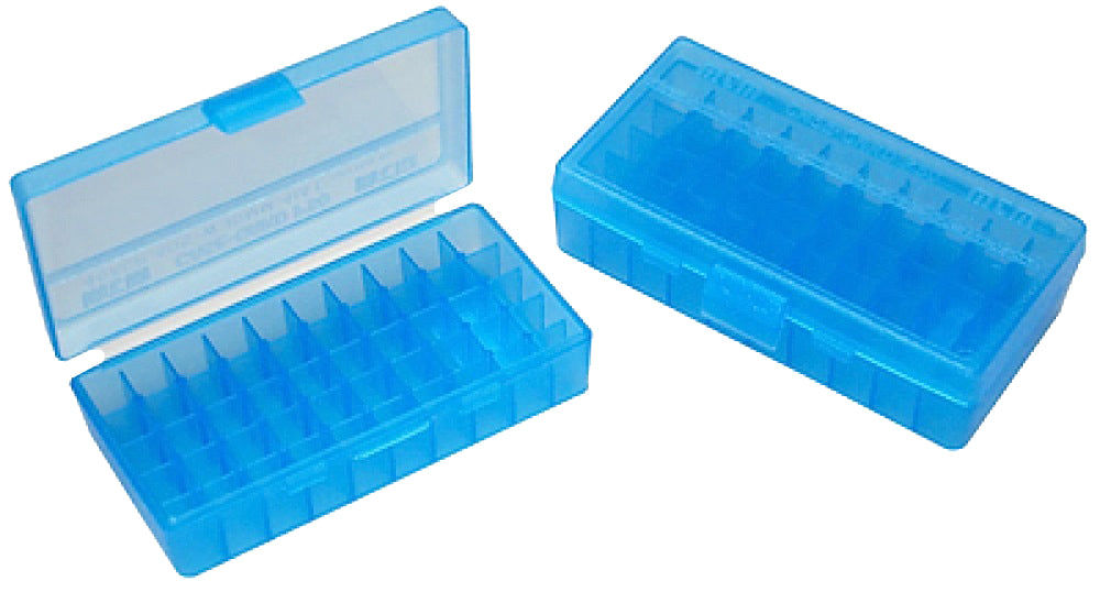 MTM Case-Gard P509M24 P-50 Flip-Top Ammo Box 9mm/380 ACP Multi-Caliber Clear Blue 50rd