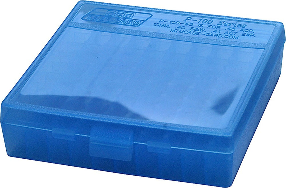 MTM Case-Gard P100924 P-100 Flip-Top Ammo Box 9mm/380 ACP Multi-Caliber Clear Blue 100rd