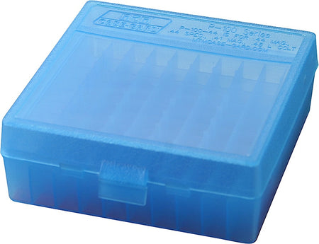 MTM Case-Gard P1004424 P-100 Flip-Top Ammo Box 44 Mag/45 Colt Multi-Caliber Clear Blue 100rd