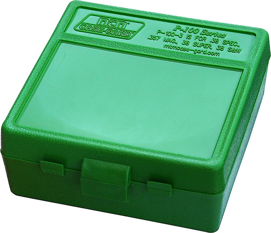 MTM Case-Gard P100310 Case-Gard P-100 Flip-Top 100-Round Multi-Caliber Ammo Box Green Polypropylene